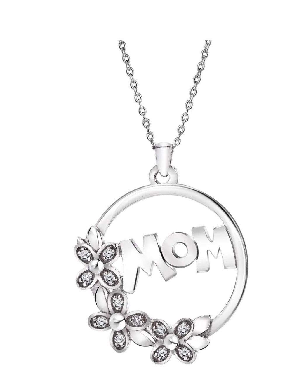 NWT-Botanical Mom Diamond Pendant Necklace in 18K White Gold over Silver